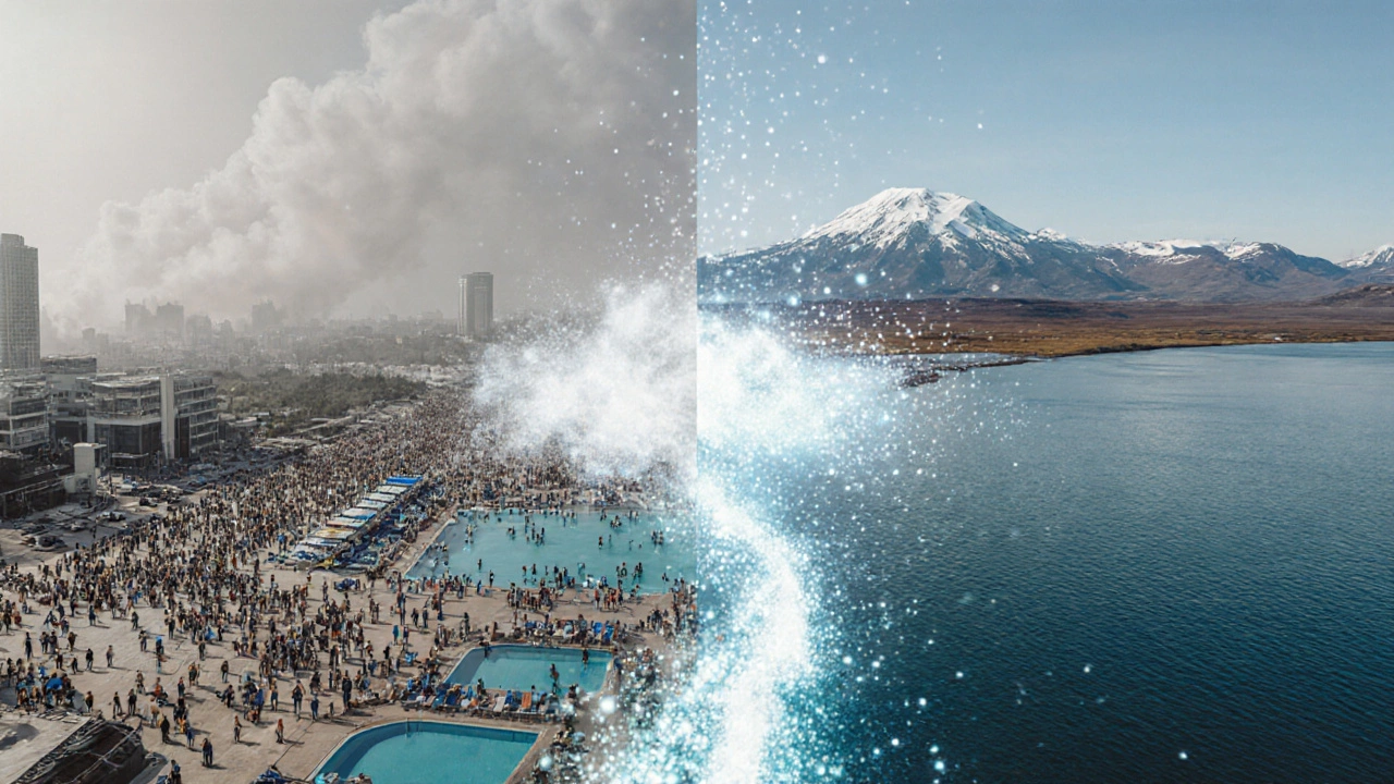 Сравнение загрязненного пляжа и чистого побережья Камчатки