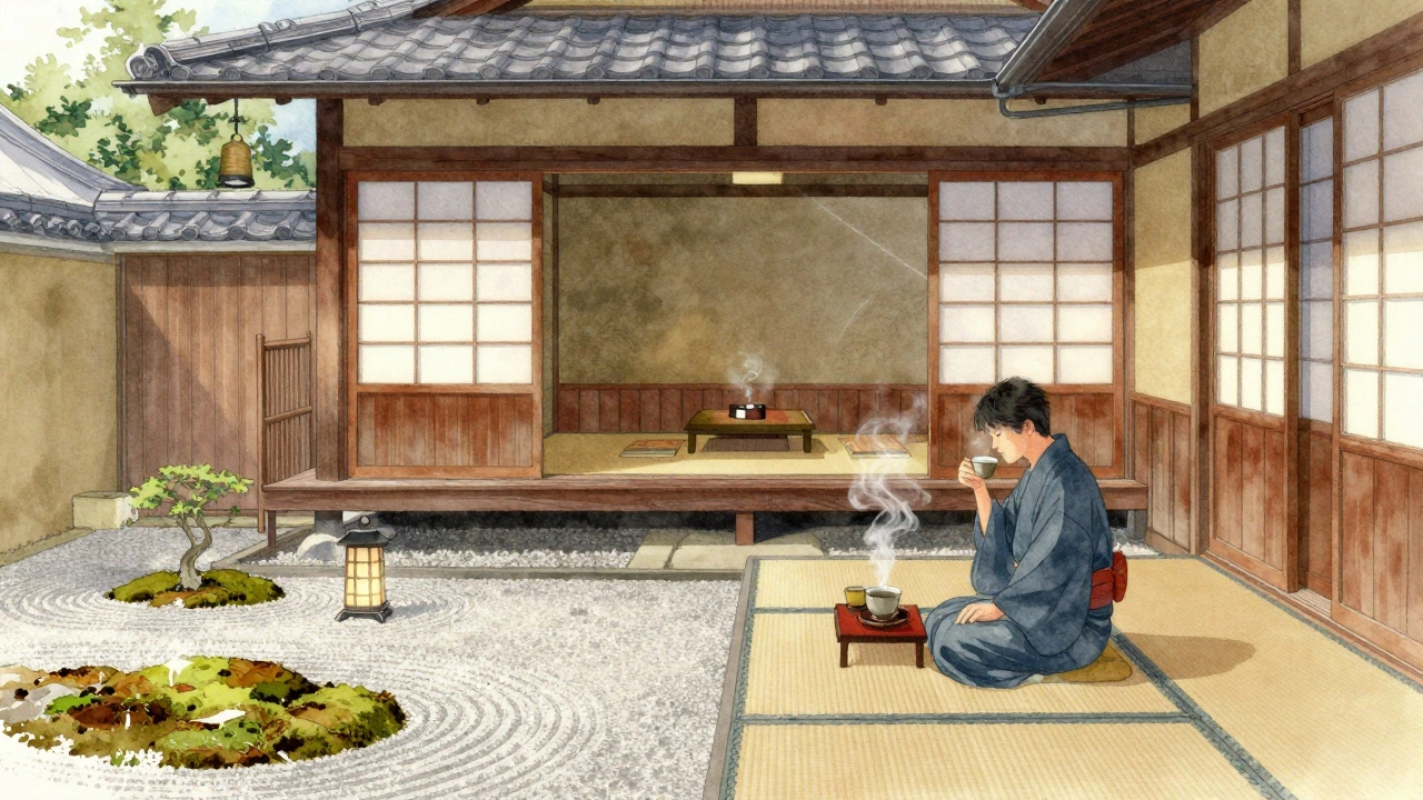 Традиционный рёкан в Киото с тишиной, чаем и минималистичным садом.