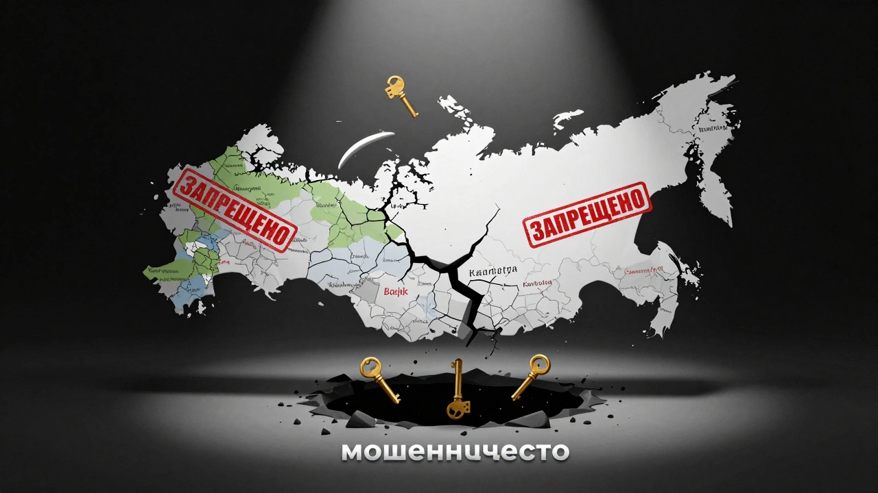 Разорванный договор над картой России с красными запрещающими штампами на заповедниках.