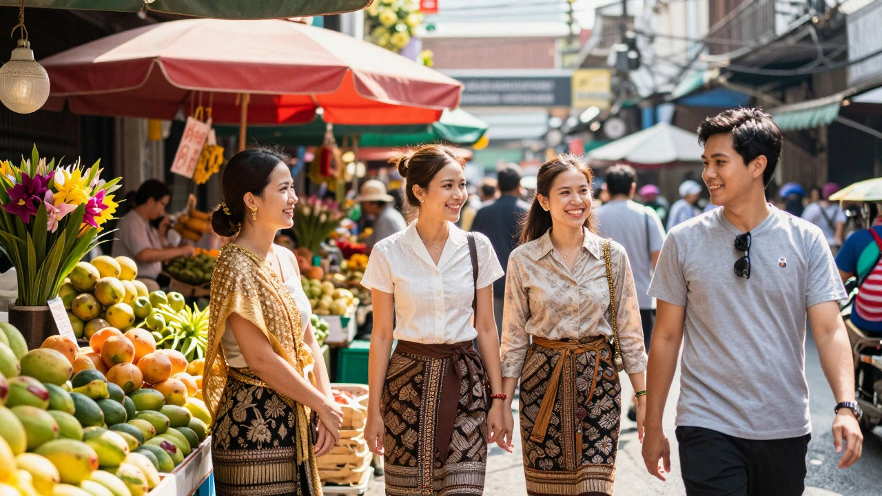 Яркая улица в Бангкоке: улыбки и сочетание традиций с модой.