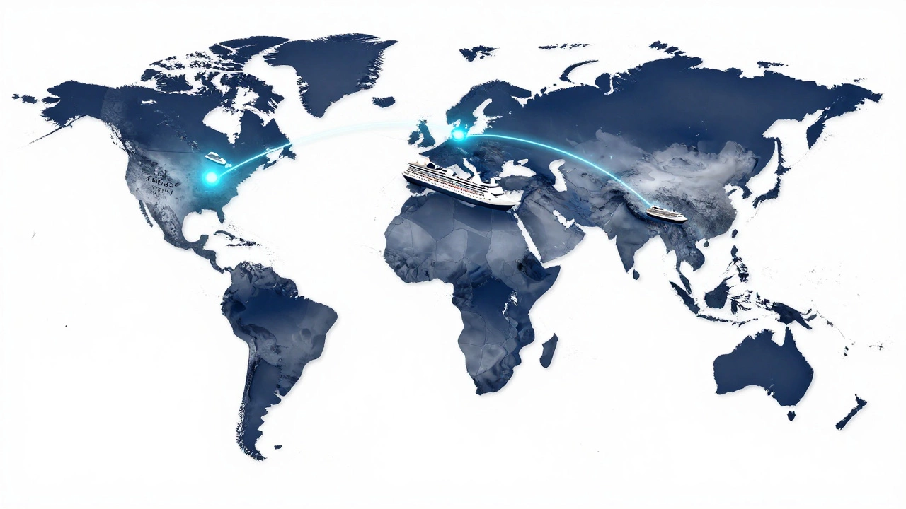 Стилизованная карта мира с основными круизными хабами и маршрутами